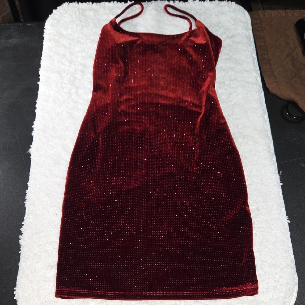 Windsor Red Velvet Sparkle Slip Mini Dress